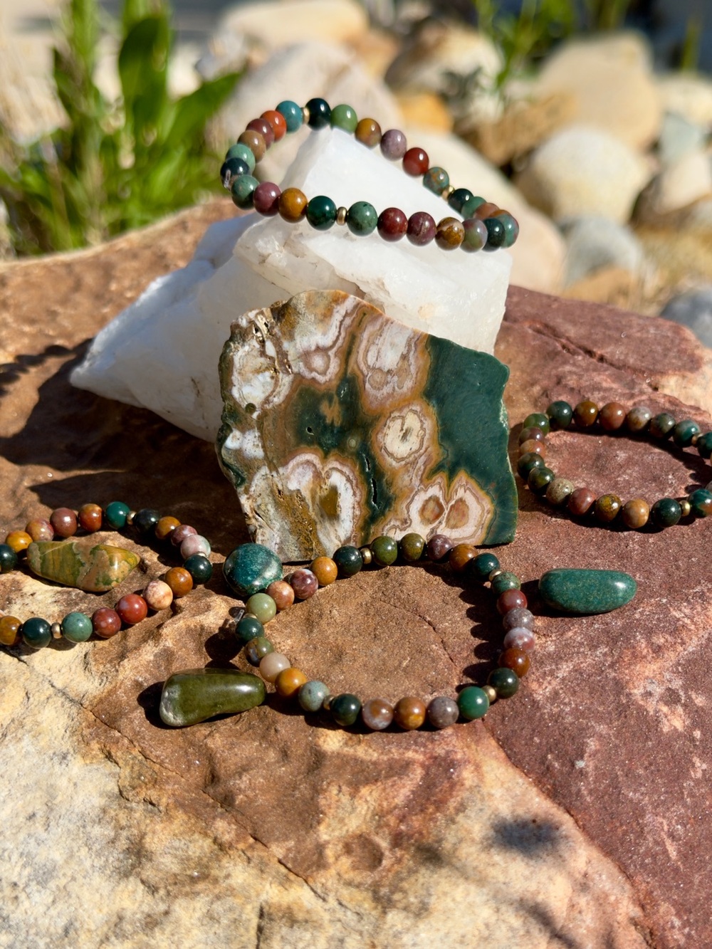 Ocean Jasper Beaded Bracelet - Women Jewelry